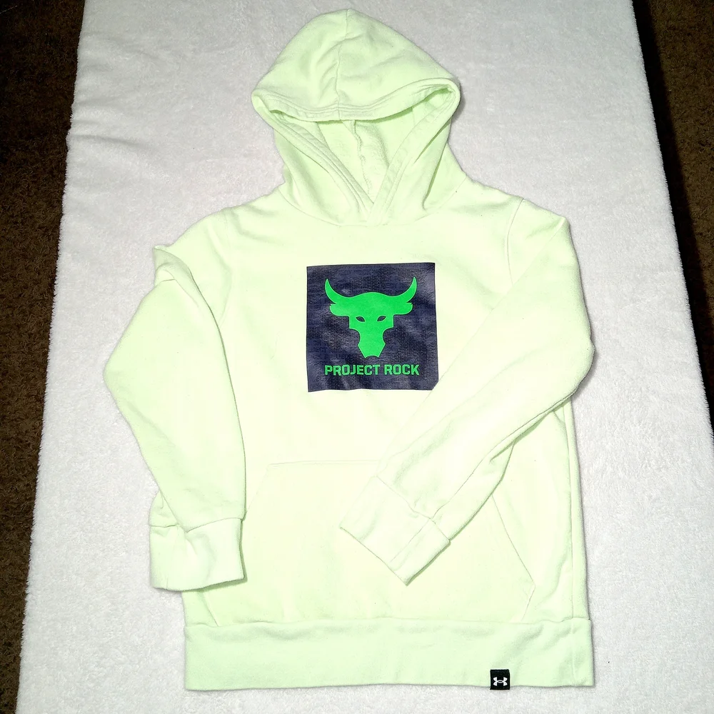 Under Armour Project Rock Rival Fleece Hoodie Sweatshirt Green Youth Sz S